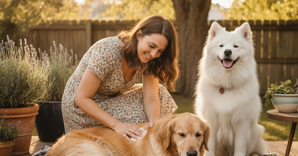 A dog being cared for at home, illustrating dog yeast infection skin remedies: safe at-home care