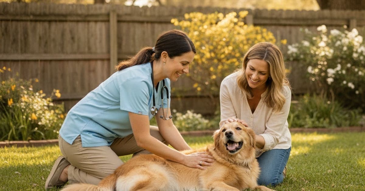 A dog being cared for at home, illustrating estrogen supplements for dogs