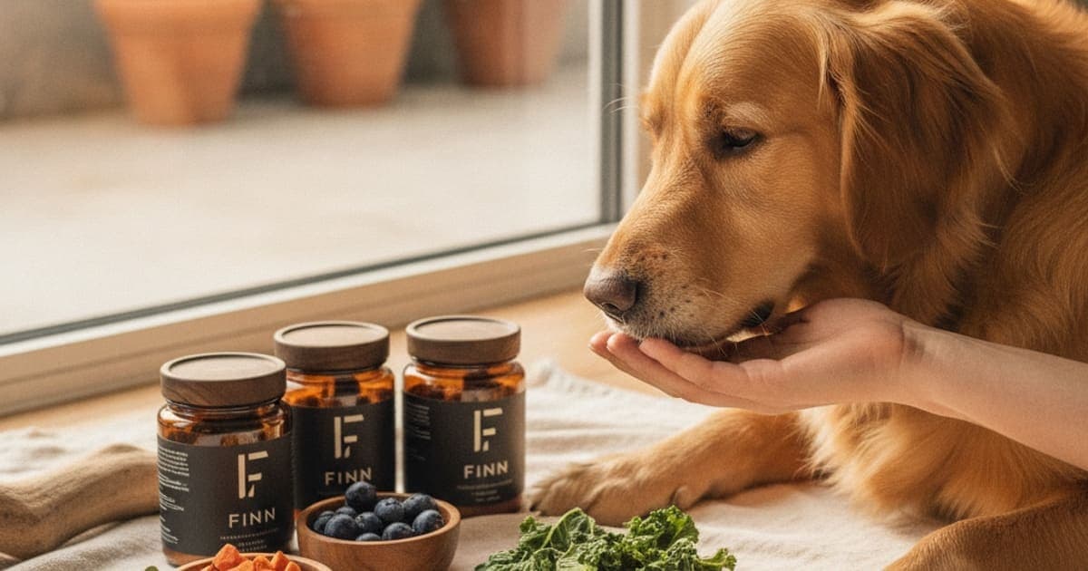 A dog being cared for at home, illustrating finn dog supplements: what they are and how to compare