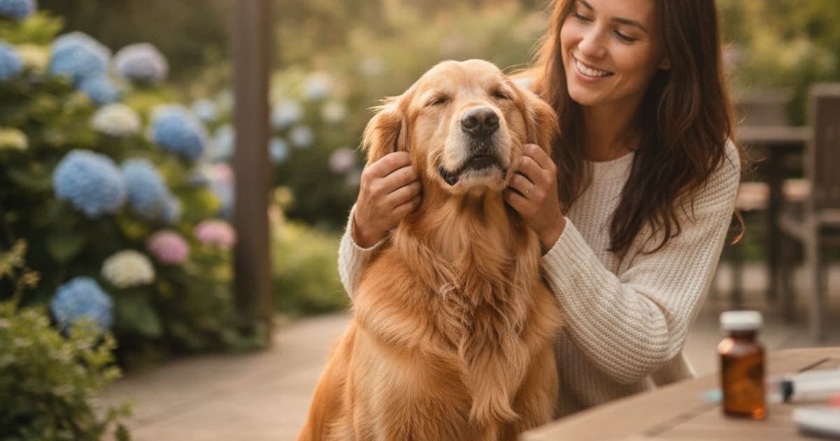 A dog being cared for at home, illustrating first time using tb-500 for dogs? start here