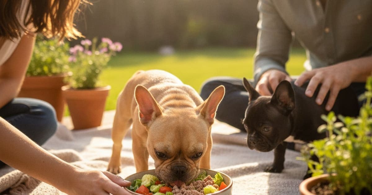 A dog being cared for at home, illustrating french bulldog nutrition requirements for puppies