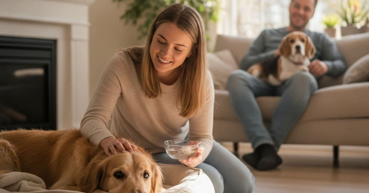 A dog being cared for at home, illustrating gastritis in dogs: signs, causes and what helps