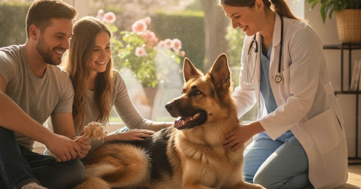 A dog being cared for at home, illustrating hip dysplasia surgery cost