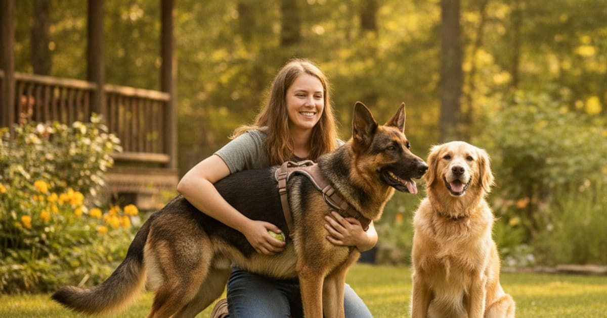 A dog being cared for at home, illustrating german shepherd hip dysplasia treatment