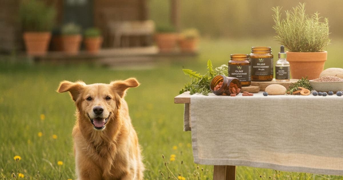 A dog being cared for at home, illustrating gland supplements for dogs