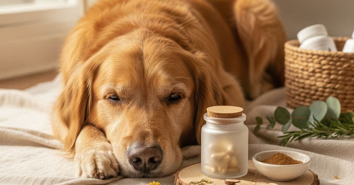 A dog being cared for at home, illustrating glandular supplements for dogs