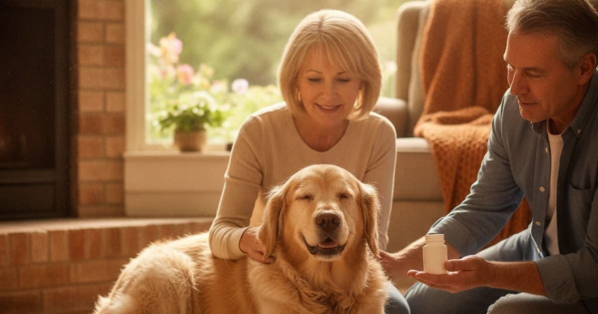 A dog being cared for at home, illustrating how much glucosamine and chondroitin for dogs per day