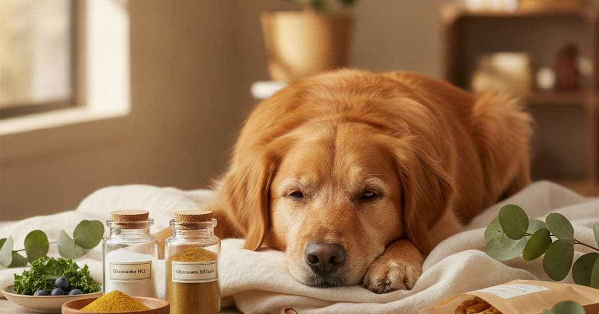 A dog being cared for at home, illustrating glucosamine hcl vs sulfate for dogs: what research says