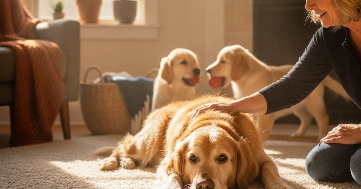 A dog being cared for at home, illustrating what age do golden retrievers get arthritis? (onset signs)