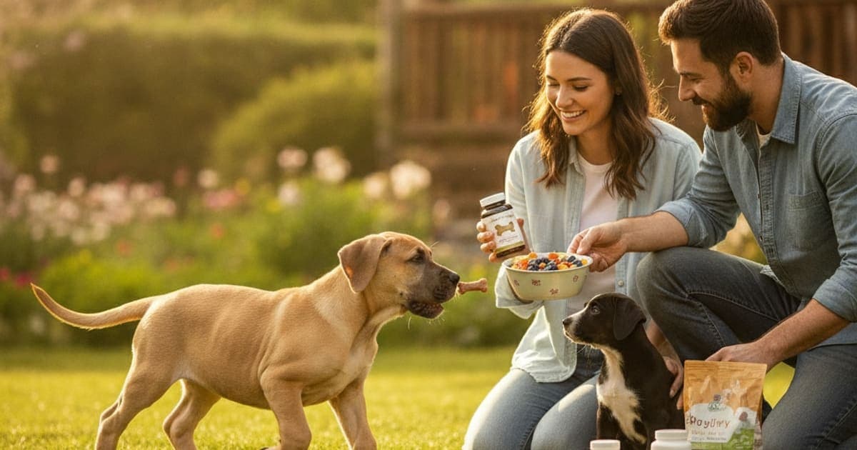 A dog being cared for at home, illustrating do great dane puppies need supplements? (growth nutrition)