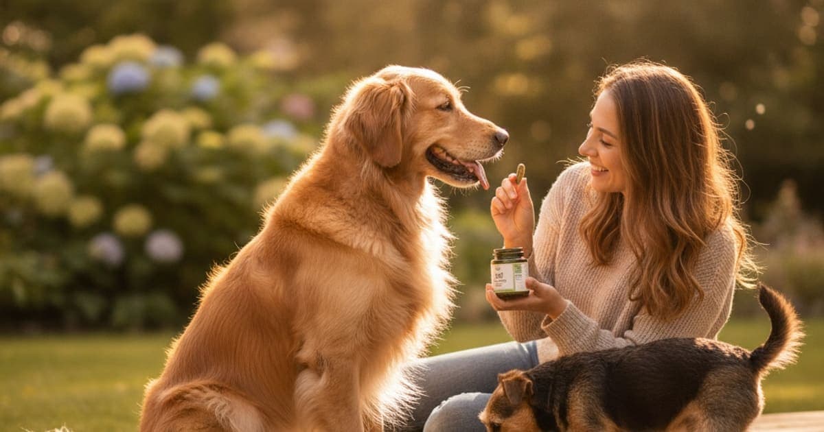 A dog being cared for at home, illustrating green lipped mussel for dogs dosage chart by weight