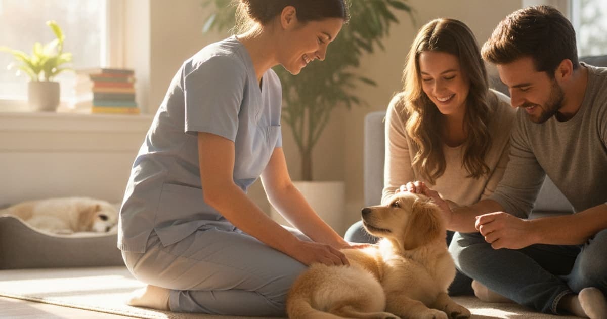 A dog being cared for at home, illustrating what is growth plate injury in dogs? (signs and causes)