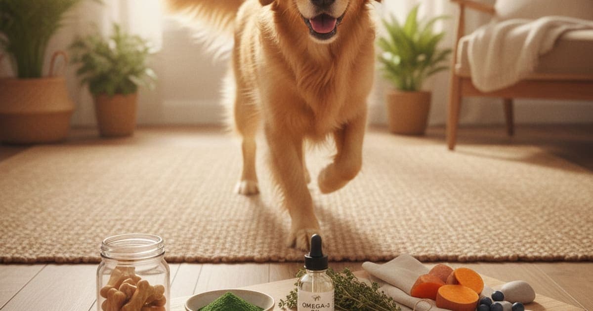 A dog being cared for at home, illustrating healthy supplements for dogs: what to look for
