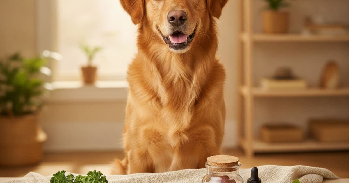 A dog being cared for at home, illustrating how do i update repeat delivery frequency for dog vitamins