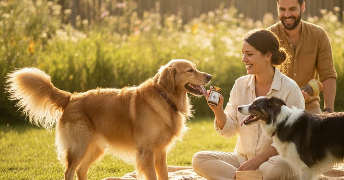 A dog being cared for at home, illustrating herbal dog supplements