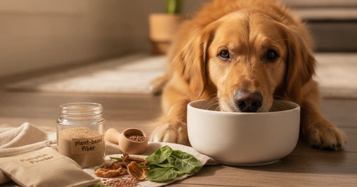 A dog being cared for at home, illustrating high fiber supplements for dogs