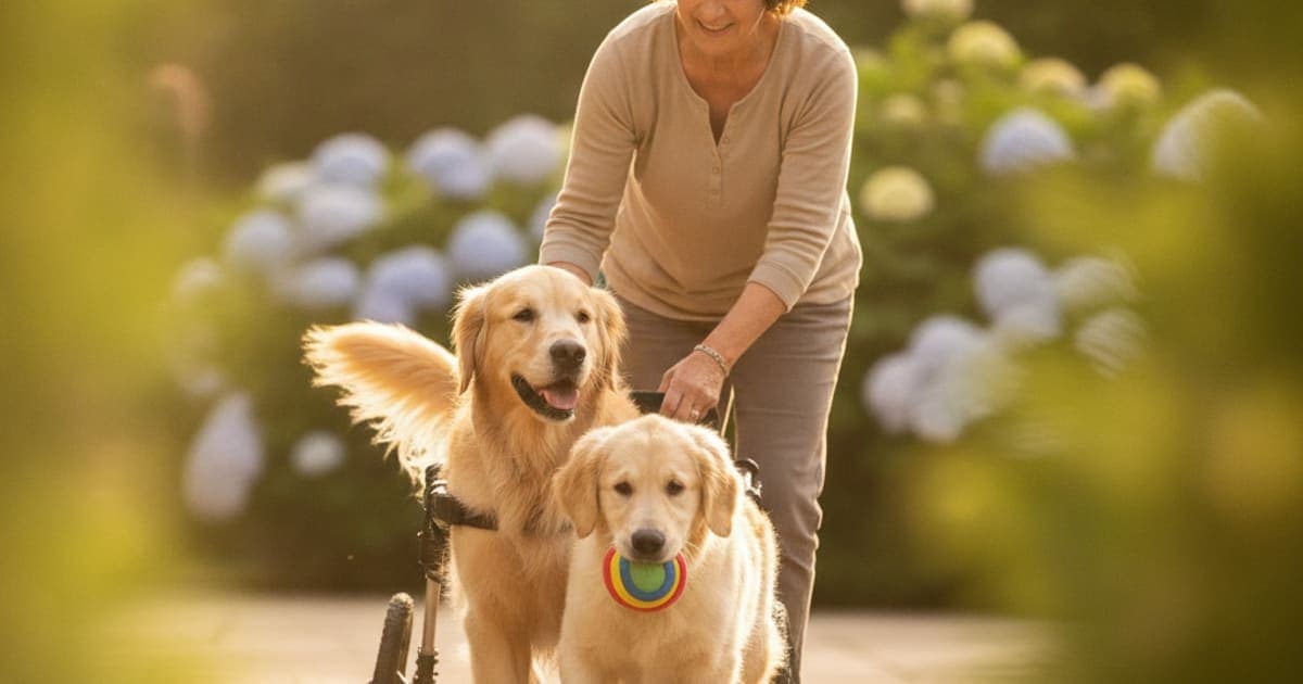 A dog being cared for at home, illustrating hind end weakness in dogs: signs, causes and what helps