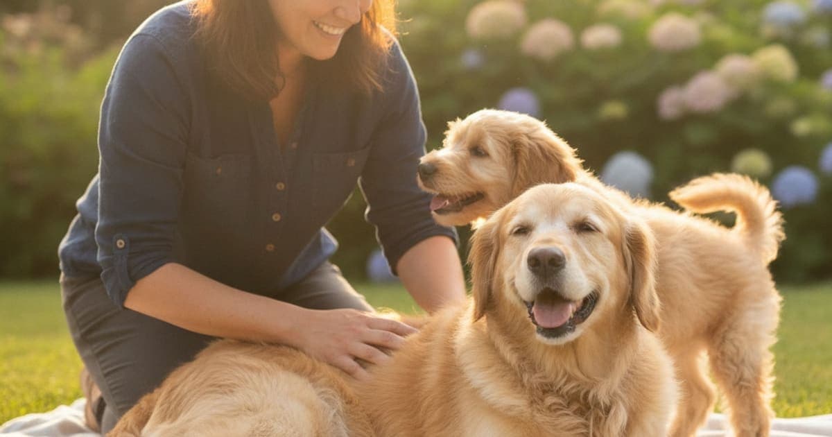 A dog being cared for at home, illustrating hip arthritis in dogs: signs, causes and what helps