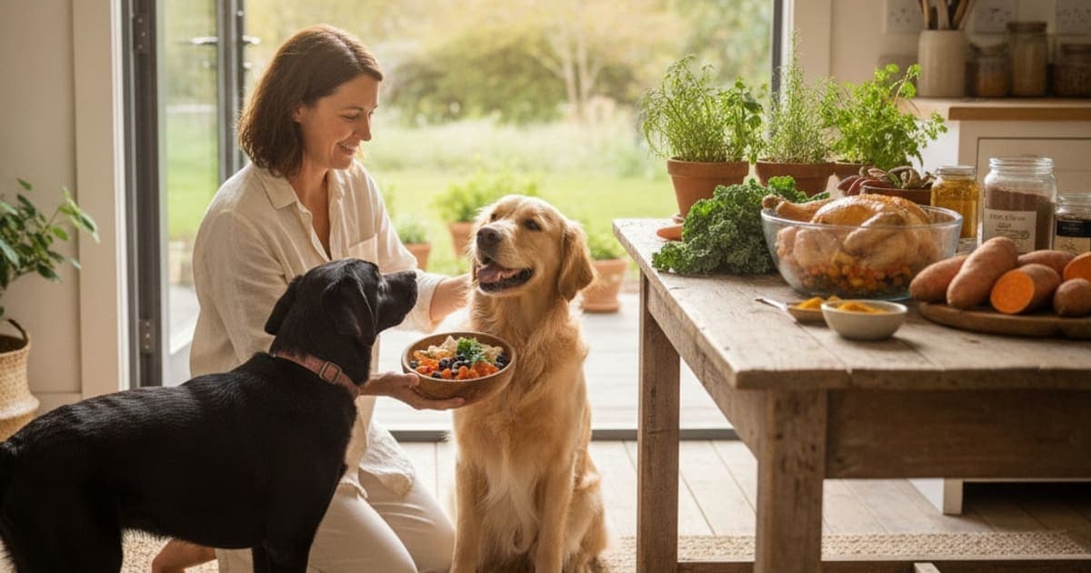 A dog being cared for at home, illustrating home cooked dog food supplements: what to add and why