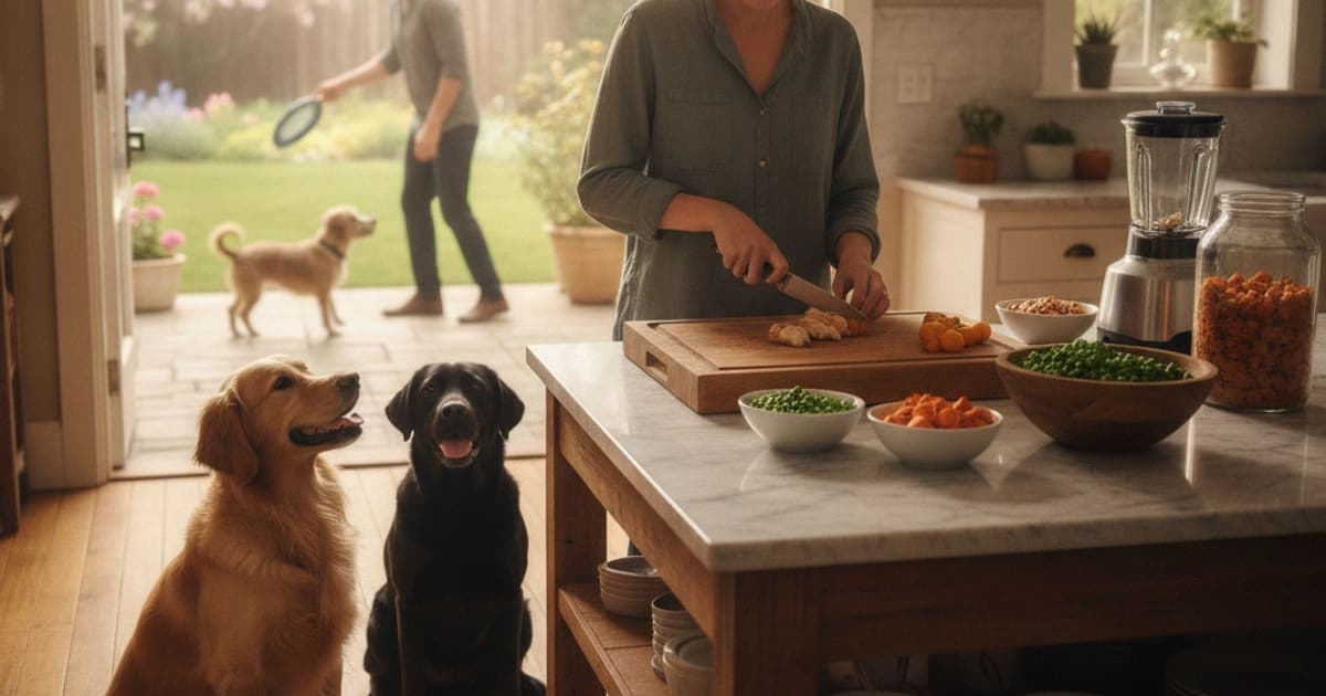 A dog being cared for at home, illustrating make my own homemade dog food (recipes & rules)