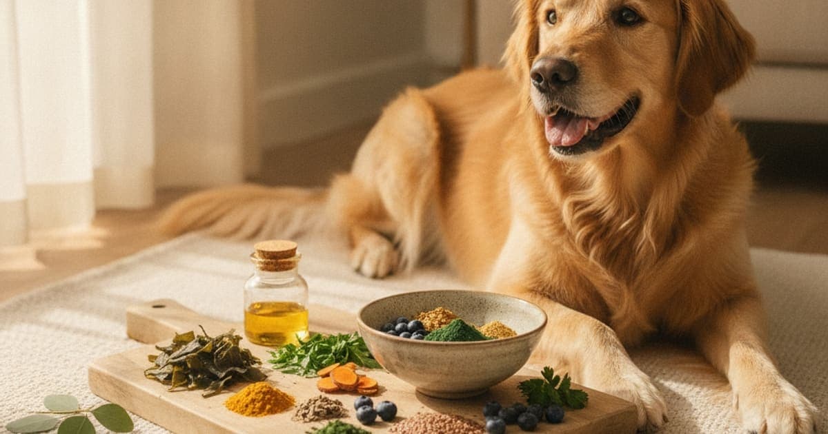 A dog being cared for at home, illustrating homemade supplements for dogs