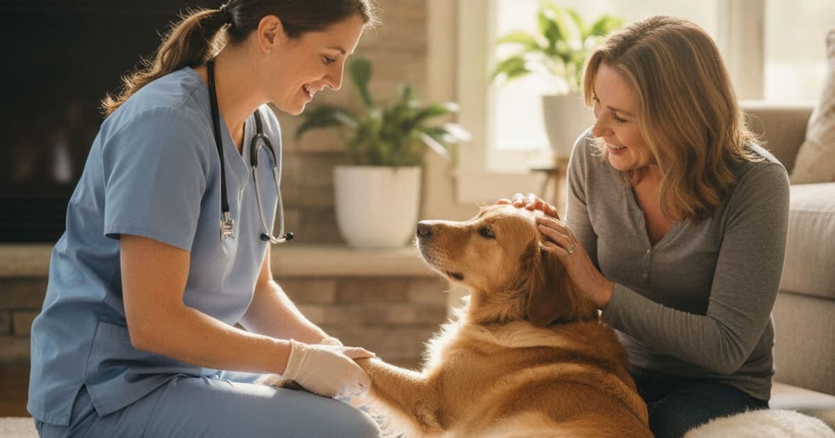 A dog being cared for at home, illustrating how is achilles tendon injury diagnosed in dogs? (vet exam)