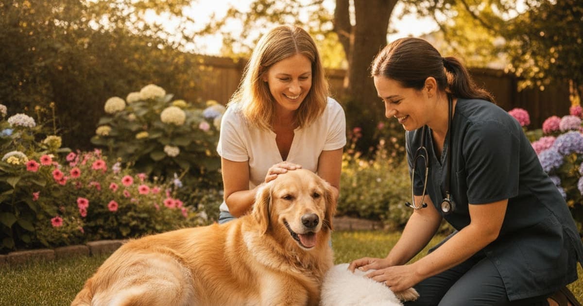 A dog being cared for at home, illustrating how is carpal hyperextension diagnosed in dogs