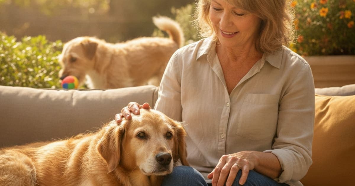 A dog being cared for at home, illustrating how is cognitive decline diagnosed in dogs? (vet workup)