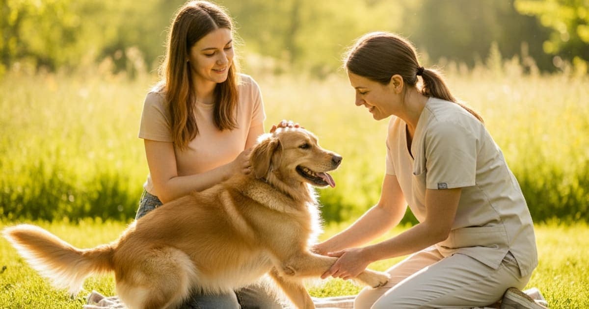 A dog being cared for at home, illustrating how is cruciate ligament rupture diagnosed in dogs