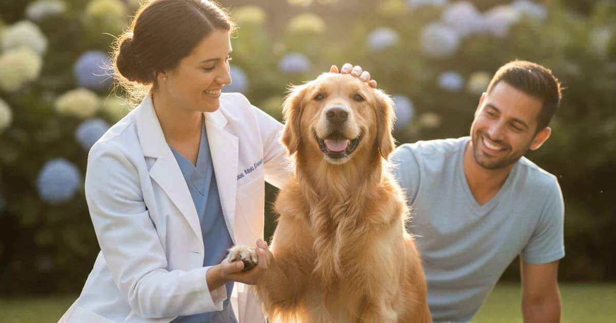 A dog being cared for at home, illustrating how is fibrocartilaginous embolism diagnosed in dogs