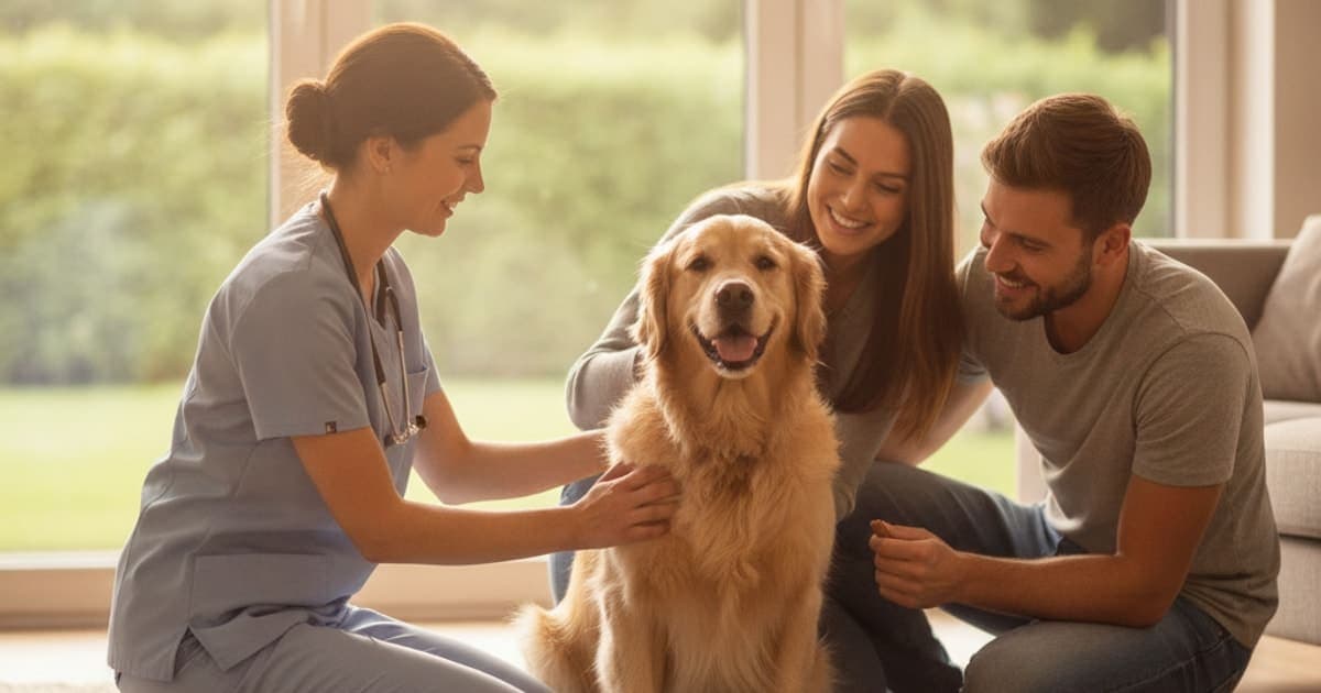 A dog being cared for at home, illustrating how is food sensitivity diagnosed in dogs? (diet trials)