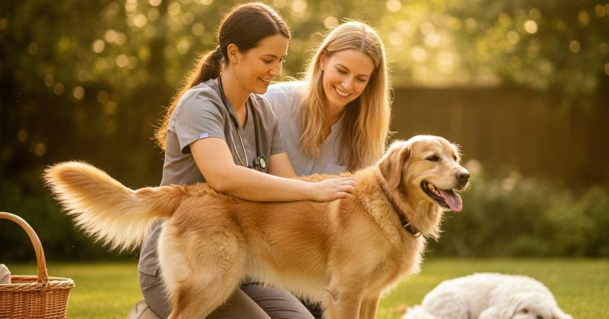 A dog being cared for at home, illustrating how is hind end weakness diagnosed in dogs? (vet workup)