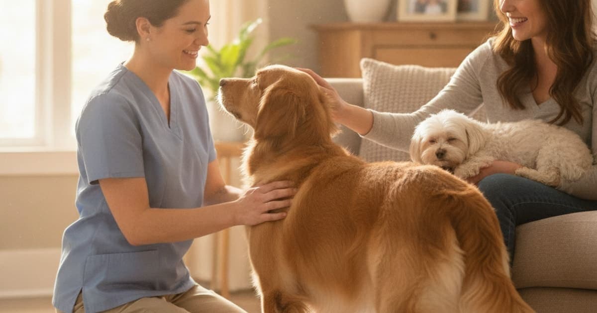 A dog being cared for at home, illustrating how is hip weakness diagnosed in dogs? (vet exam steps)