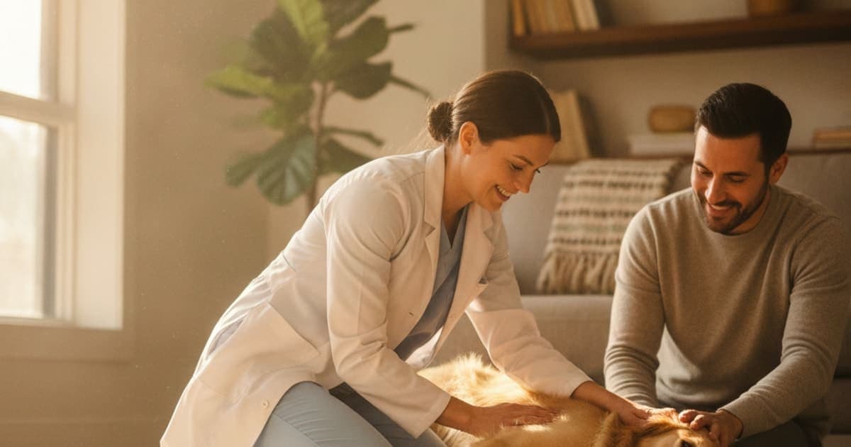A dog being cared for at home, illustrating how is iliopsoas strain diagnosed in dogs? (exam steps)