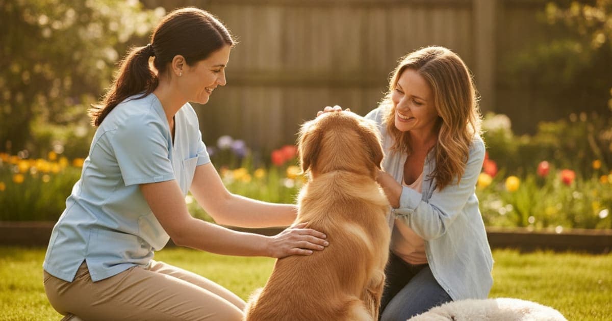 A dog being cared for at home, illustrating how is joint effusion diagnosed in dogs? (vet workup)