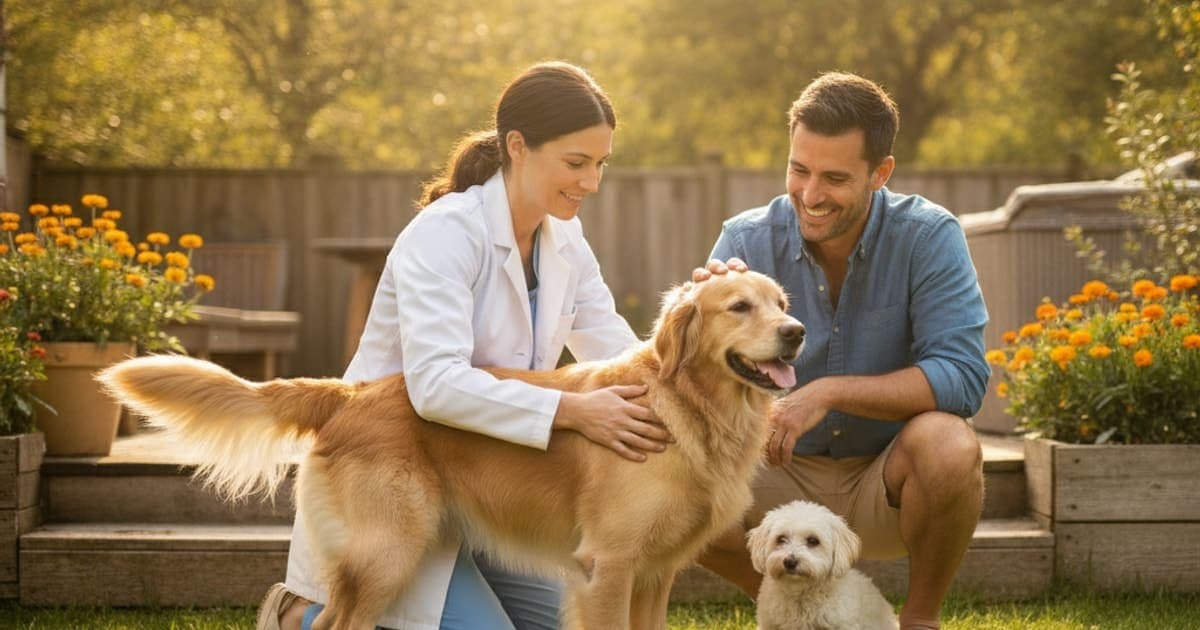 A dog being cared for at home, illustrating how is osteoarthritis diagnosed in dogs? (vet exam steps)
