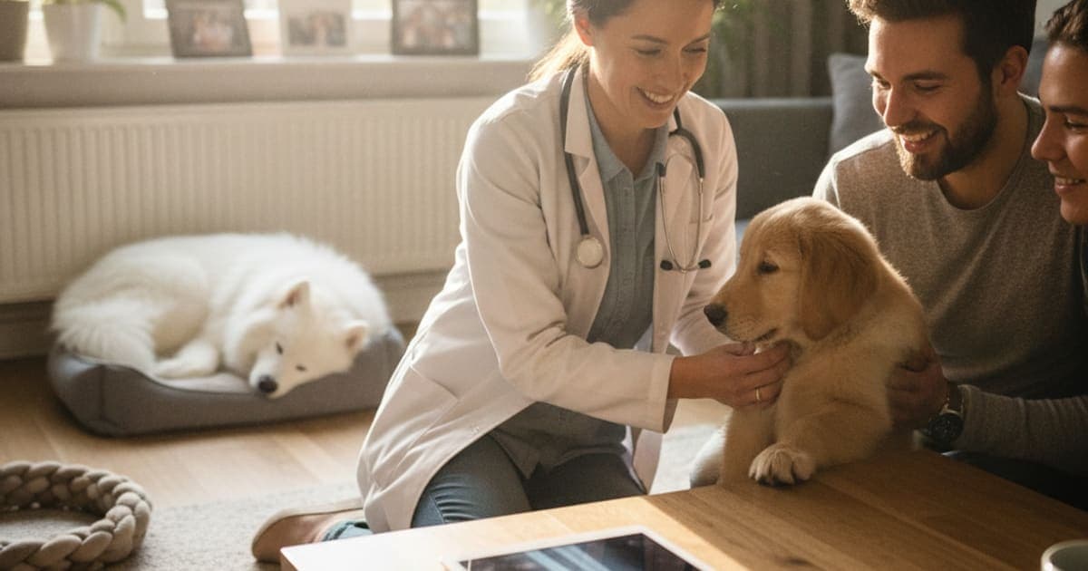 A dog being cared for at home, illustrating how is panosteitis diagnosed in dogs? (vet workup explained)