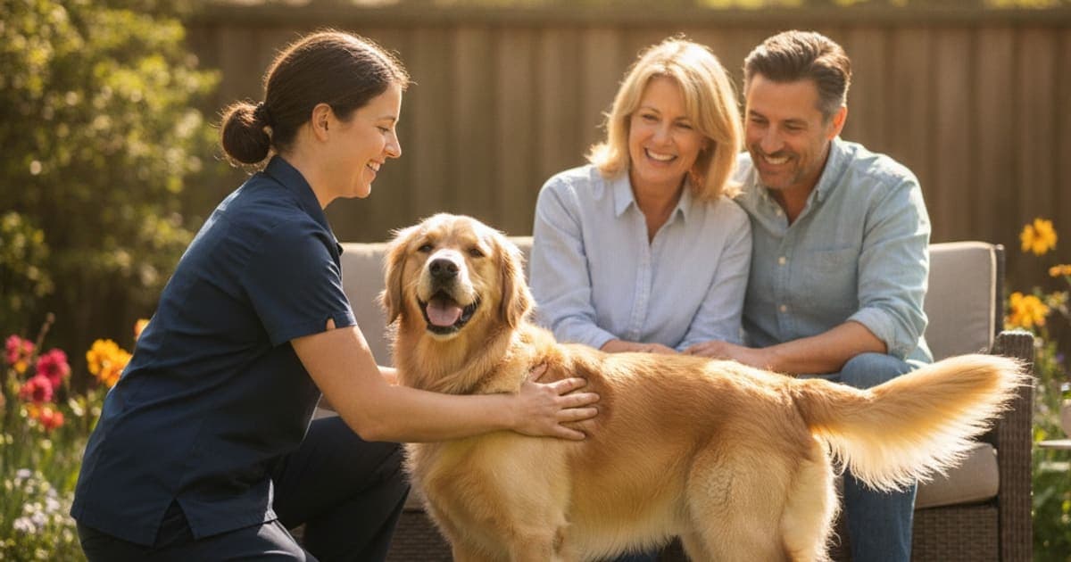 A dog being cared for at home, illustrating how is sarcopenia diagnosed in dogs? (vet exam steps)