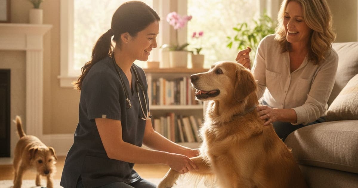 A dog being cared for at home, illustrating how is senior dog stiffness diagnosed in dogs? (vet workup)