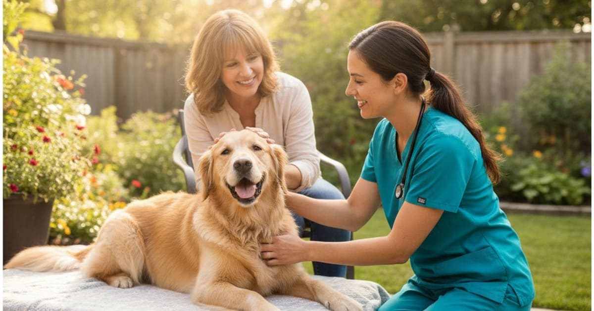 A dog being cared for at home, illustrating how is soft tissue injury diagnosed in dogs? (exam steps)