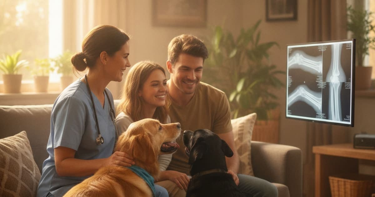 A dog being cared for at home, illustrating how is stress fracture diagnosed in dogs? (vet workup)