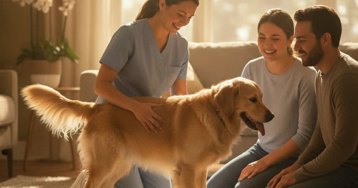 A dog being cared for at home, illustrating how is vestibular disease diagnosed in dogs? (exam steps)