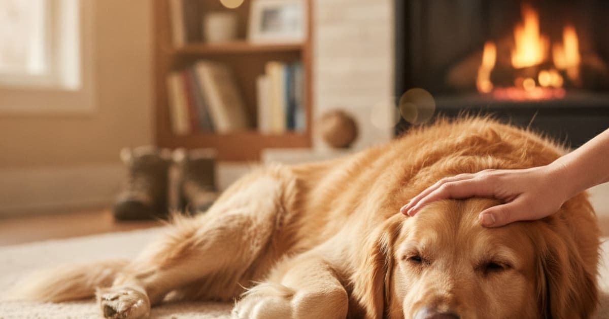 A dog being cared for at home, illustrating how long does a dog iliopsoas strain take to recover