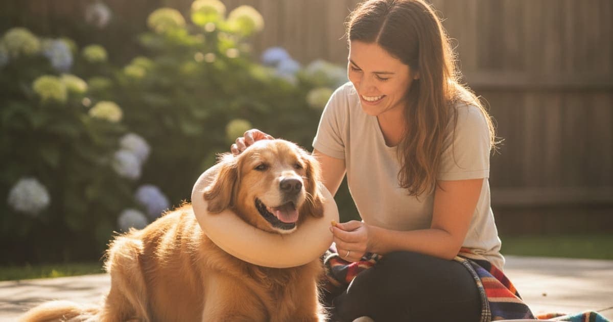 A dog being cared for at home, illustrating lick granuloma in dogs