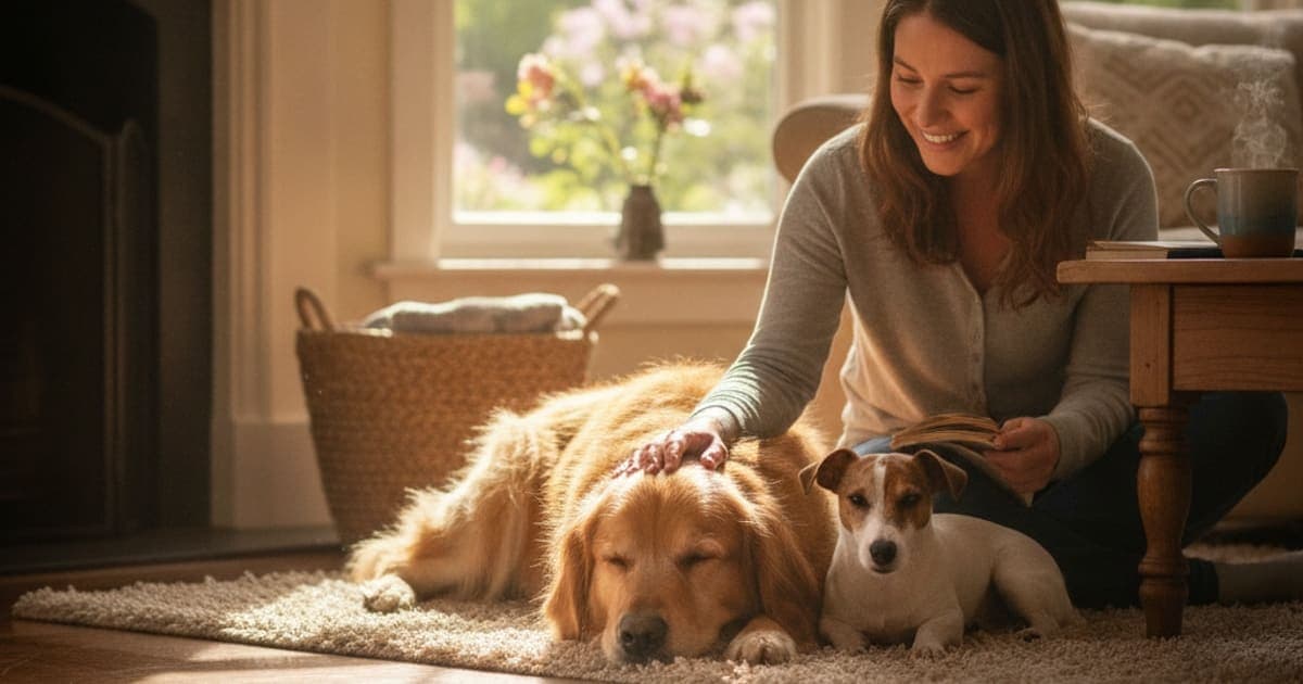 A dog being cared for at home, illustrating how long does nerve damage take to heal in dogs