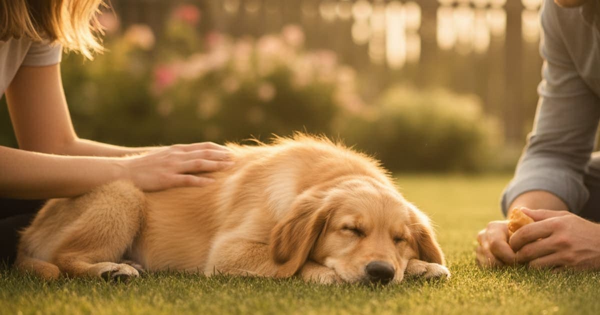 A dog being cared for at home, illustrating how long does panosteitis last in dogs? (timeline)
