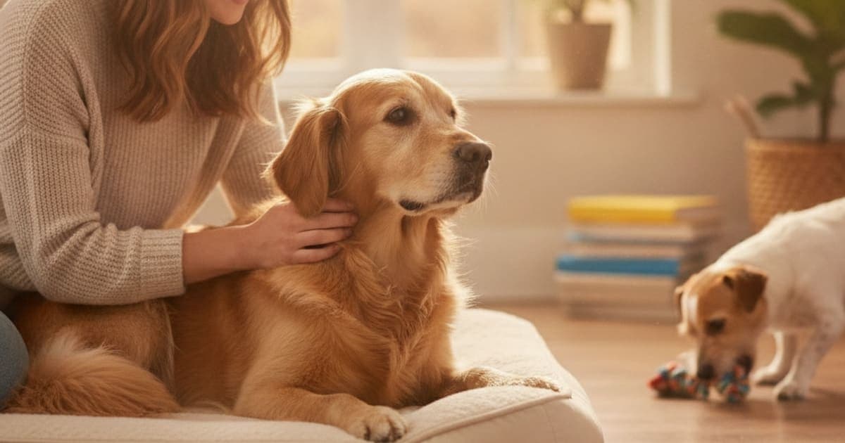A dog being cared for at home, illustrating how long does a partial ccl tear take to heal in dogs