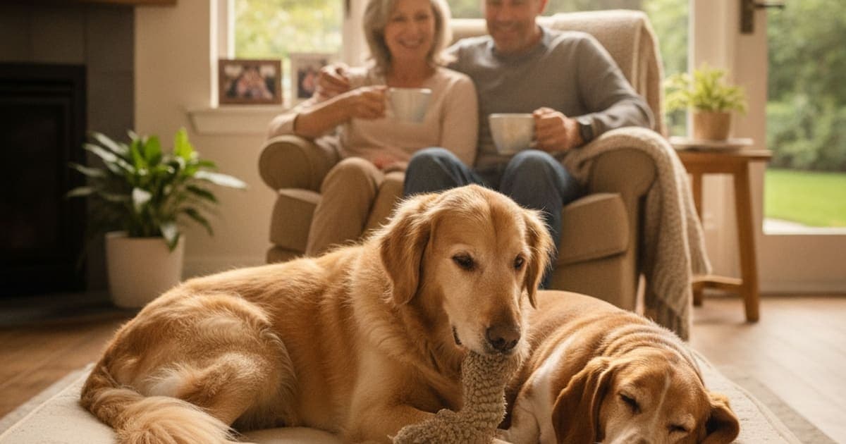 A dog being cared for at home, illustrating how long does senior dog stiffness take to improve