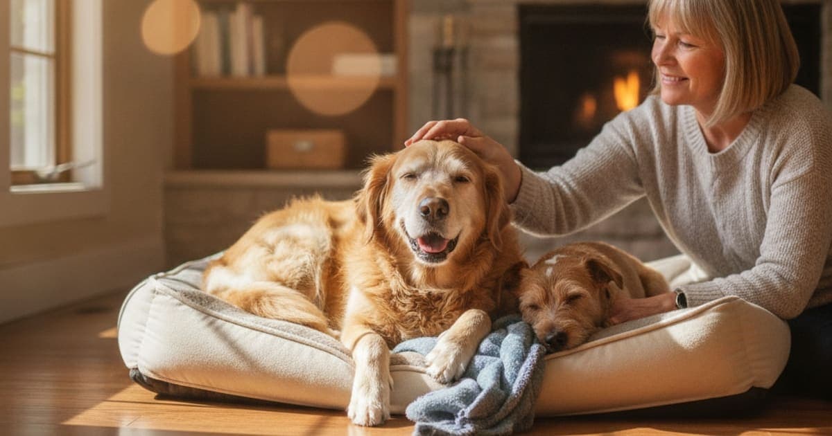 A dog being cared for at home, illustrating how long does spondylosis take to heal in dogs? (timeline)