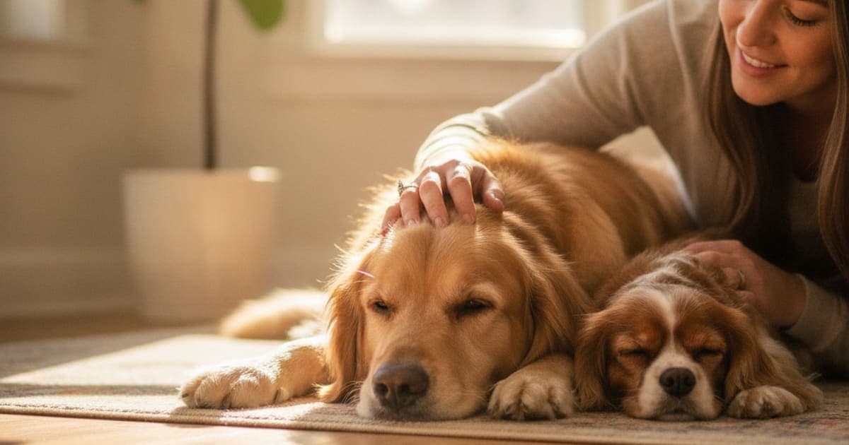 A dog being cared for at home, illustrating how long does stomach ulcers take to heal in dogs